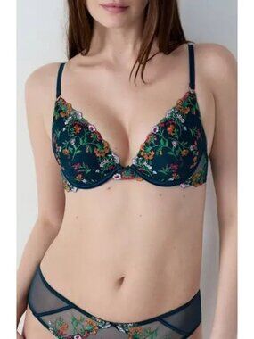 Etam Gourmandise No 4 Demi Bra 34C Floral Embroidery Underwire Lined NWT